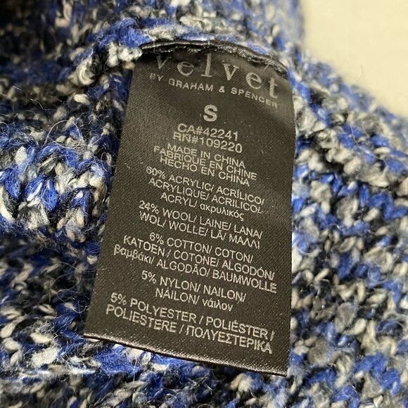 Velvet by Graham & Spencer Blue & Black Fringe Cardigan Sweater - Picture 4 of 5